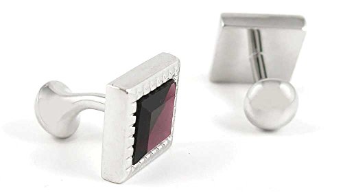Par de mancornas cuadradas de cristal rojo profundo para hombre miniatura 2