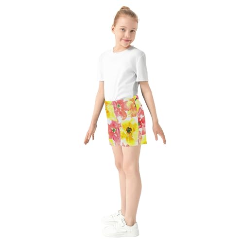 Girls Shorts Yellow Pink Floral Kids Athletic Sleep Pajama Shorts Custom Patterned Comfy Summer Clothes, X-Small4