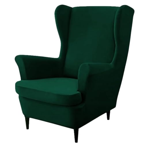 Sawmew Funda para Sillón Orejero, Protector Verde, Funda Elástica de Terciopelo, Resistente a Las Manchas(Green)