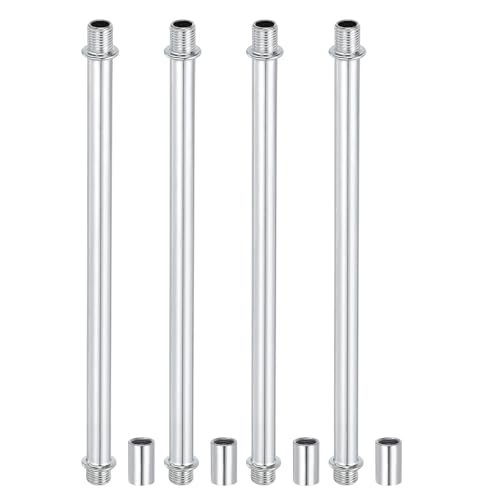 Image of PATIKIL Straight Pipe Lamp Stems Rod Kit, 4Set M10 Carbon Steel 200mm(7.87 inch) Long Double End Thread Rod with Coupling Nuts Sleeve Connector for Table Lamps Chandeliers, Silver Tone