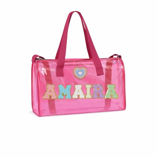 Image of AICA Personalized Name Embroidered Letters & Patch Duffle Bag for Kids Boys & Girls Age 1-18 Years Age Group (Pink) | Gift for Boys Girls Kids