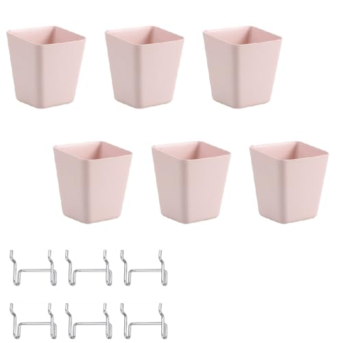 SENRISE Lot de 6 boîtes de rangement murales en panneau perforé avec crochets pour atelier, établi, accessoires d'organisation, outils, rose