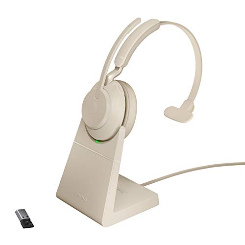 Evolve2 65 Wireless Headset mit Ladestation – Noise Cancelling UC Zertifizierte Mono Kopfhörer mit langer Akkulaufzeit – USB-A Bluetooth Adapter