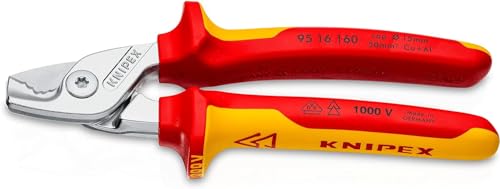 KNIPEX StepCut Kabelschere verchromt isoliert mit Mehrkomponenten-Hüllen, VDE-geprüft 160 mm, 95 16 160