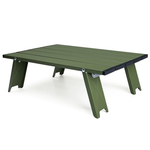Outplea Small Folding Camping Table Mesa Pequeña Plegable para Camping, Mini Mesa Portátil Baja de Playa, Verde