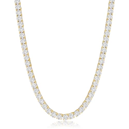 KRKC Tennis Necklace for Men 14K White Gold Plated, 1 Row AAAAA+ Cubic Zirconia Link Chain with, 3-5mm Width Durable Tennis Chain Jewelry Christmas Gift (18-24 Inches) Hypoallergenic Gold-4m