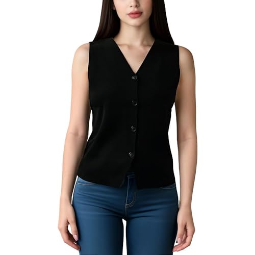 Paixpays Sweater Vest Women Business Casual Tops Crochet Tops For Trendy V Neck Button Knit Vest Fall Outfits 2024 Fashion