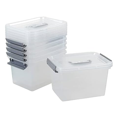 CadineUS 6 pack 5 Liter Clear Plastic Storage Bin, Plastic Boxes with Lids Cover