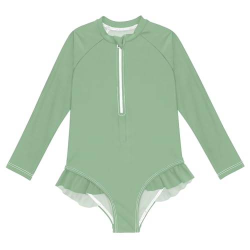 CHIFIGNO Dark Sea Green Girls Swimsuit One Piece Rashguard Long Sleeve Swimwear Beach 3T