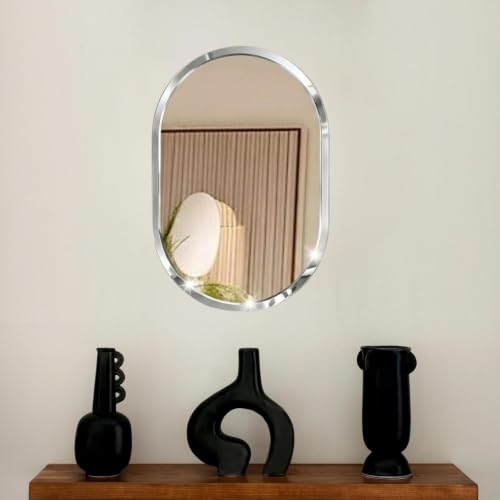 Image of Creative Arts n Frames 14x20 inch 5mm Thick Beveled Smooth Edges Frameless Wall Mount HD Mirror Home Office Hotel Decor for Living Restroom Bedroom Bathroom (Capsule Shape 14x20 inch HD Mirror)