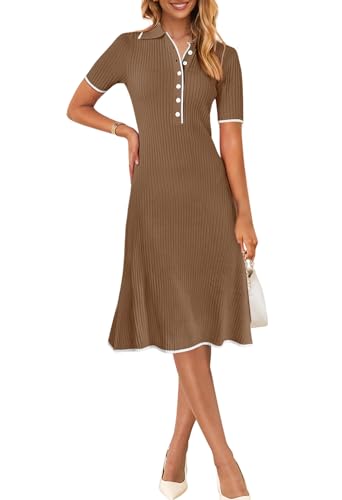Image of MEROKEETY Womens Summer Ribbed Work V Neck Bodycon Midi Dress 2026