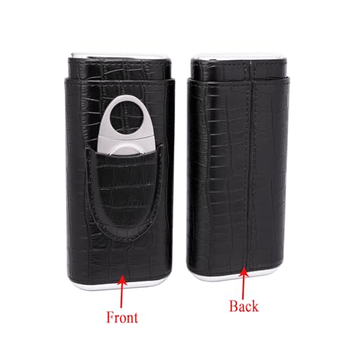 3 Tubes Classic Black Crocodile Pattern Leather Cigar Case Humidor with Cedar Wood Lined in Gift Box, Cigar Cutter Contained - Image 6