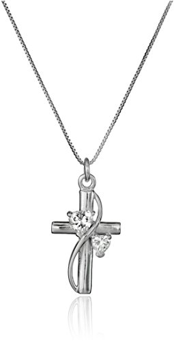 Sterling Silver Cubic Zirconia "Faith Hope Love" Cross Pendant Necklace, 18"