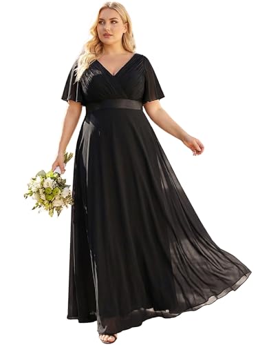 Image of Ever-Pretty Women's Chiffon Formal Evening Dresses for Curvy Women V-Neck Plus Size Floor Length Bridesmaid Dress