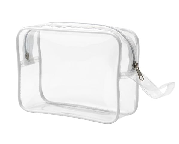 clear toiletry bag, transparent pvc material, zippered cosmetic pouch with handle