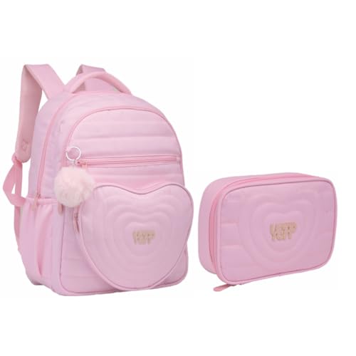 Kit Mochila Escolar Feminina Juvenil Genérico (ROSA) - Conjunto de Mochila e Estojo - Estilo Encantador