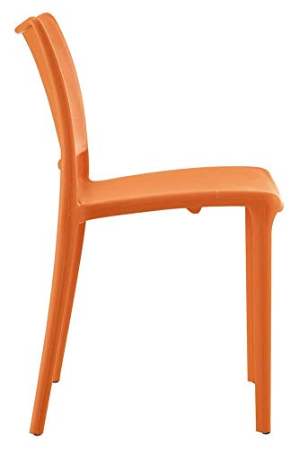 Hipster contemporáneo moderno moldeado plástico apilamiento dos sillas de comedor en naranja 3