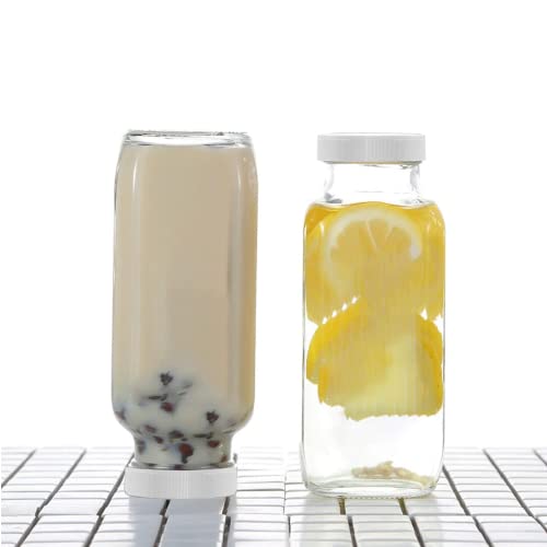 Encheng 8 Ounce Glass Bottles,Reusable Glass Drinking Bottle with Plastic Airtight Lids,Vintage Juicing Bottle Clear Water Bottles for Smoothies,Kombucha,Travel Homemade Beverage,30 Pack