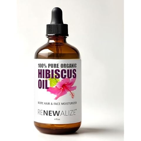 Renewalize Virgin Organic HIBISCUS SEED OIL | Unrefined Cold Pressed 100 Percent Pure | Large 4 fl oz bottle | All Natural Anti Aging and Hair Growth oil Cover