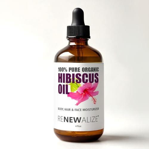 Renewalize Virgin Organic HIBISCUS SEED OIL | Unrefined Cold Pressed 100 Percent Pure | Large 4 fl oz bottle | All Natural Anti Aging and Hair Growth oil