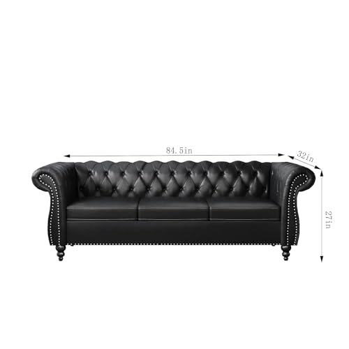 Image of Royale Curved Arm Tufted Three Seater Elegant Wooden Base Sofa in Wide Extravagant Leatherette Fabric, Gives Luxurious Look for Home /Living Room /Office /Guest Room /Hotels