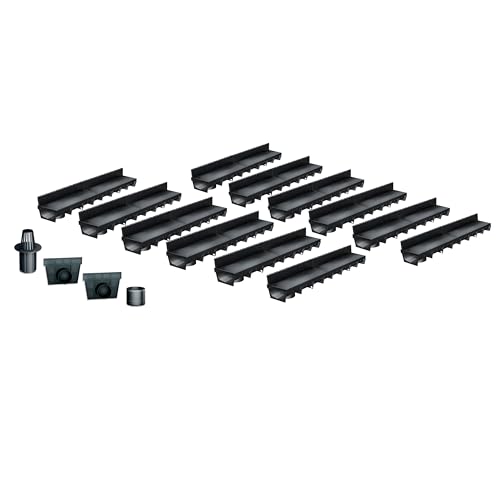 Pack de 12 Caniveaux Extérieurs MEAPARK – Grille à Fente en PP Recyclé – Drainage Terrasse, Piscine, Jardin – Classe A15 Piéton – Largeur utile 10...