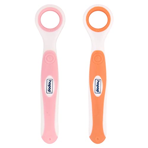 Image of Hopop Tongue Cleaner Toothbrush 100% Safe for Kids | Age from 6 Months -3 Years | Pack of 2 | Pink Orange