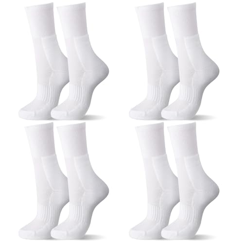 Jeyiour 4 Pairs Anti Blister Cushion Heel Padded Socks Terry Towel Sole Breathable Crew Sock for Women Men Outdoor Hiking(White L)