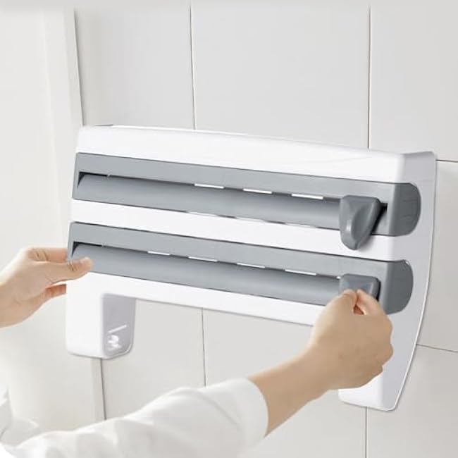 Cling Wrap Dispenser,Aluminum Foil Dispenser - Reusable Cling Film Organizer for Kitchen Drawer Sandwich Bag Leftovers Snack Food Storage Fridge Packing