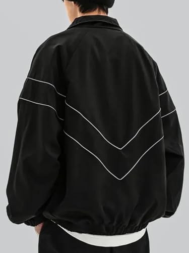 Image of GORGLITTER Men's Hip Hop Jacket Contast Binding Zip Up Long Sleeve Windbreaker Coats