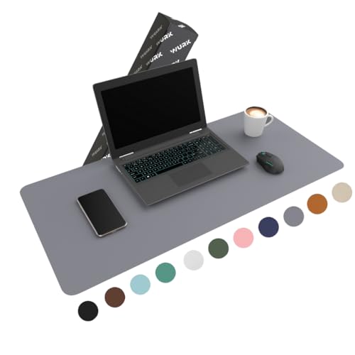 WURK Alfombrilla de Escritorio premium [80 cm x 40 cm], Tapete Escritoriode de Oficina, Vade para Escritorio Hecho de Cuero PU, Alfombrilla del Escritorio del Ordenador portátil [Gris]