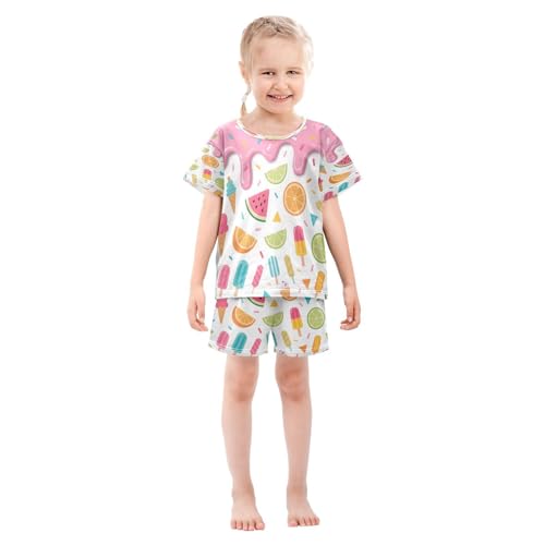 ALAZA Lemon Watermelon Ice Cream Cute Pajamas Set Short Sleeve Cotton Sleepwear Summer Pjs 2 Piece 5-14Y3