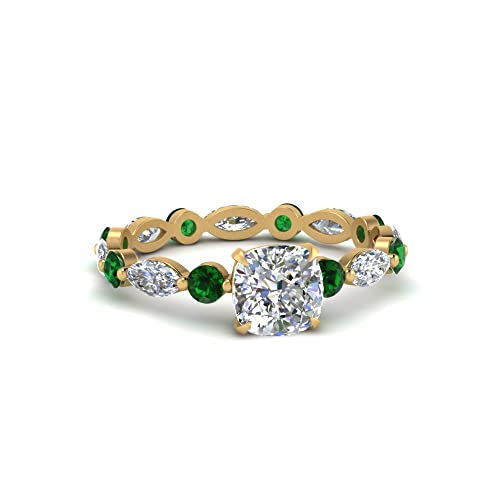 Image of 55Carat Choose Your Gemstone Marquise and Round Eternity Engagement Ring Yellow Gold Plated Cushion Shape Side Stone Engagement Rings Lightweight Office Wear Everyday Gift Jewelry US Size 4 to 12