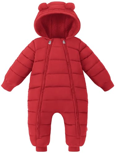 XMWEALTHY Baby Snowsuit Toddler Girl Clothes Cute Hooded Double Zipper Boys Winter Coat Unisex Romper for Infant