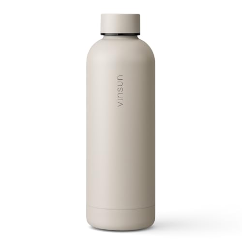 Vinsun Stainless Steel Water Bottle 500ml Beige - Double-Walled Insulated Flask, Leak-Proof, BPA Free - Drinks Bottle for Sport, Outdoor, School, Gym