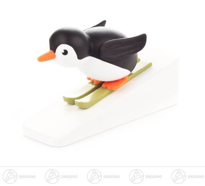 Pingouin de ski en bois figurine de Noël pour village hivernal