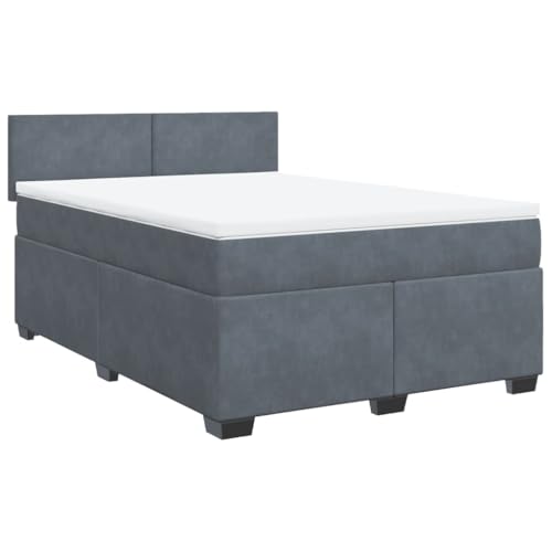 vidaXL Boxspringbett, Polsterbett Bett mit Matratze Matratzenauflage, Bettgestell mit Kopfteil Lattenrost, Doppelbett für Schlafzimmer, Dunkelgrau 140x200cm Samt