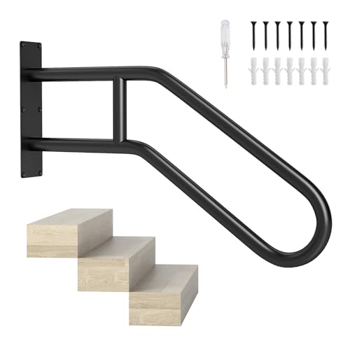GOPLUS Barandilla Resistente para Escaleras Exteriores, Pasamanos Antideslizante de Pared para Escaleras, Barra de Apoyo para Personas Mayores, Niños, Asa de Seguridad en Forma de U para Aseos
