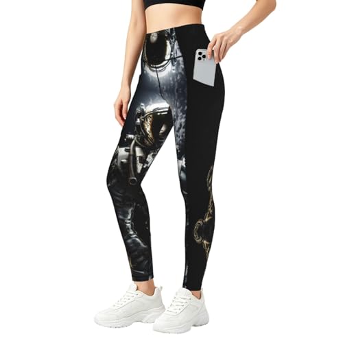 Leggings de astronauta lunar para mujer: pantalones de entrenamiento con bolsillos
