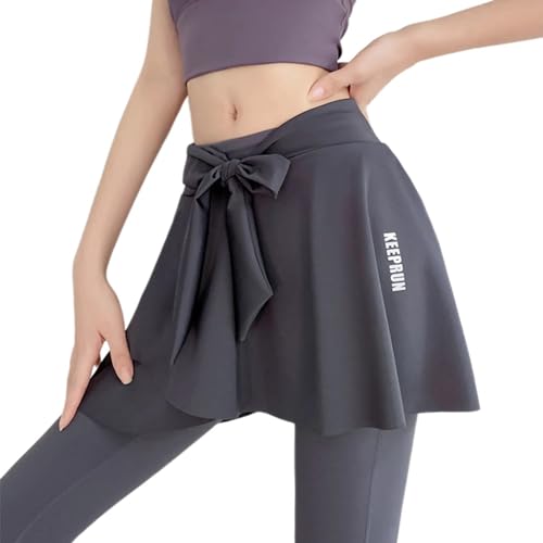 Women Layered Pleated Yoga Tennis Cover Up Skirt Athletic Workout Running Tie Up Wrap Skirt Hip Covering Irregular Scarf Grey