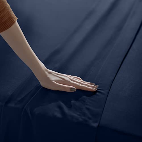 Utopia Bedding Queen Sheet Set – Soft Microfiber 4 Piece Luxury Bed Sheets With Deep Pockets - Embroidered Pillow Cases - Side Storage Pocket Fitted Sheet - Flat Sheet (Navy) #TOP6