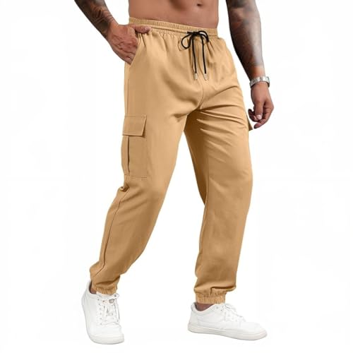 Men's Casual Cargo Sweatpants Waist Drawstring Joggers Loose Fit Pants with Pockets3