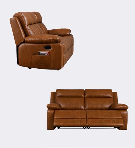 Image of LEZINO 2 Seater Manual Recliner Sofa in Faux-Leather Recliner Chair for Home, Brown (Two Seater Manual Recliner, Brown)
