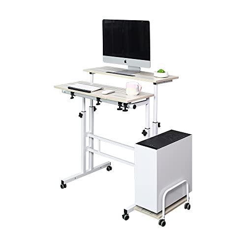 Emall Life Verstellbarer stehender Computertisch Laptopwagen mit Rädern, bequemer Arbeitsplatz für Zuhause, Büro, Klassenzimmer (weißer Ahorn, 23,6 x 31,5) Cover