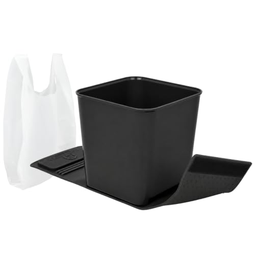 Image of Car Trash Can with Stability Wings - Leakproof Portable Garbage Bin for Fabric & Rubber Mats - Compact Durable Plastic Auto Organizer for Cars, SUVs, Trucks (Black with Flap, Small)