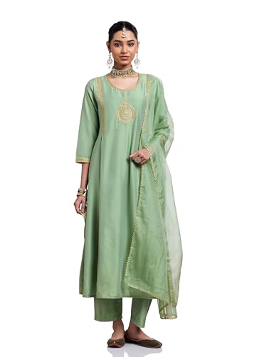Image of Amazon Brand - Myx Women's A-Line Churidar Style Salwar Suit Set with Dupatta | Straight Pant (Available in Plus Sizes)