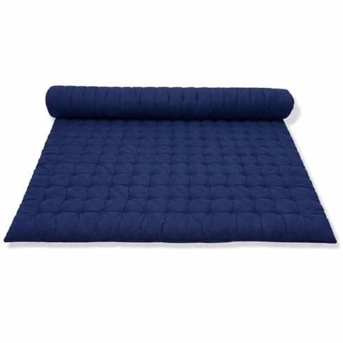 Image of ATOOTFUSION Soft Cotton Quilt | Foldable Light Weight Filled Single Firm Cotton Quilt Mattress| Gadda (Solid Coloured, 2 Sleeping Capacity, 5 x 6 ft or 72 x 60 Inches Queen) (Navy Blue)