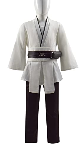 Kids Obi Wan Kenobi Costume Anakin Skywalker Tunic Robe Hooded Outfit Cloak Halloween Costume (L, White Full Set) #TOP3