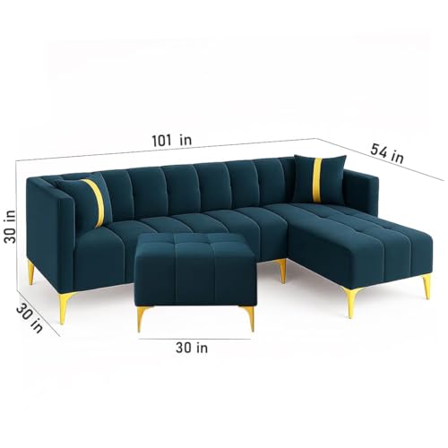 Image of Sleepify Livingstyle 6 Seater RHS L Shape Sofa Set with Centre Table (Teal)