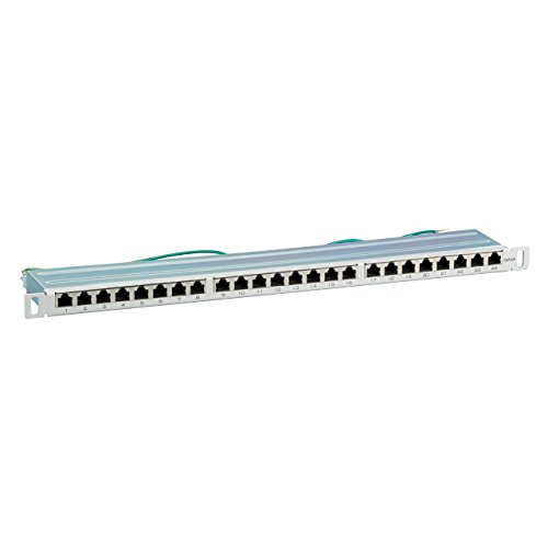BIGtec 24 Port CAT6a Patchpanel Verteilerfeld Verteiler Patchfeld 500Mhz 10 Gigabit LSA Technik RJ45 8P8C RAL7035 grau 19 Zoll 19" 0,5HE - halbe Höhe - platzsparend